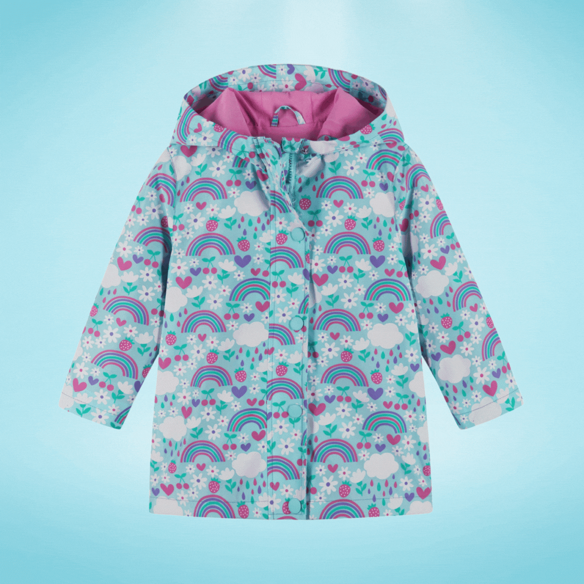 ANDY & EVAN Toddler Girls Color Changing Raincoat Aqua Rainbows