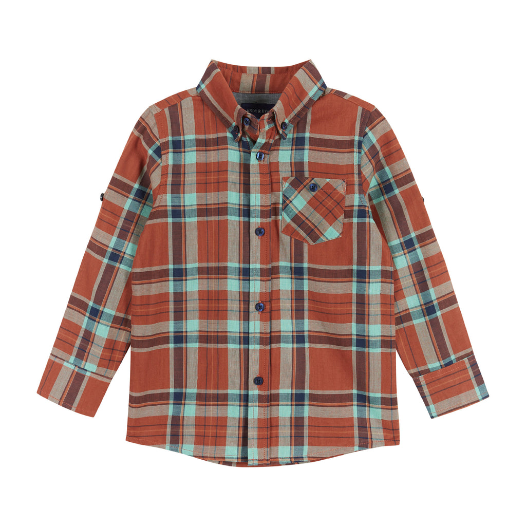 Rust Plaid Two-Faced Buttondown  | Red - Andy & Evan