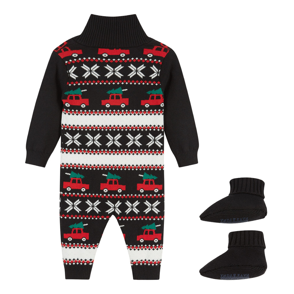 Infant Holiday Jacquard Sweater Romper  | Black - Andy & Evan