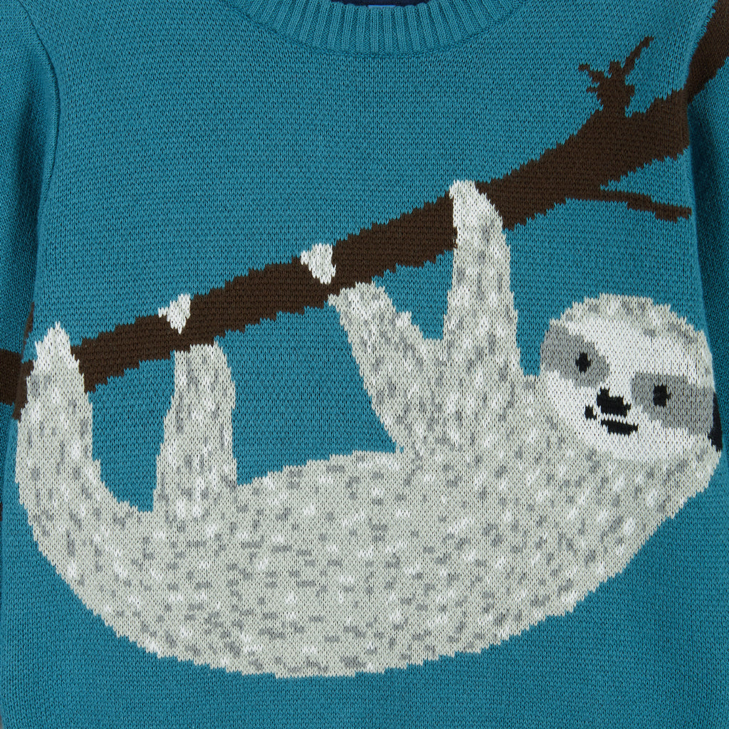 Light Teal Sloth Intarsia Sweater  | Green - Andy & Evan