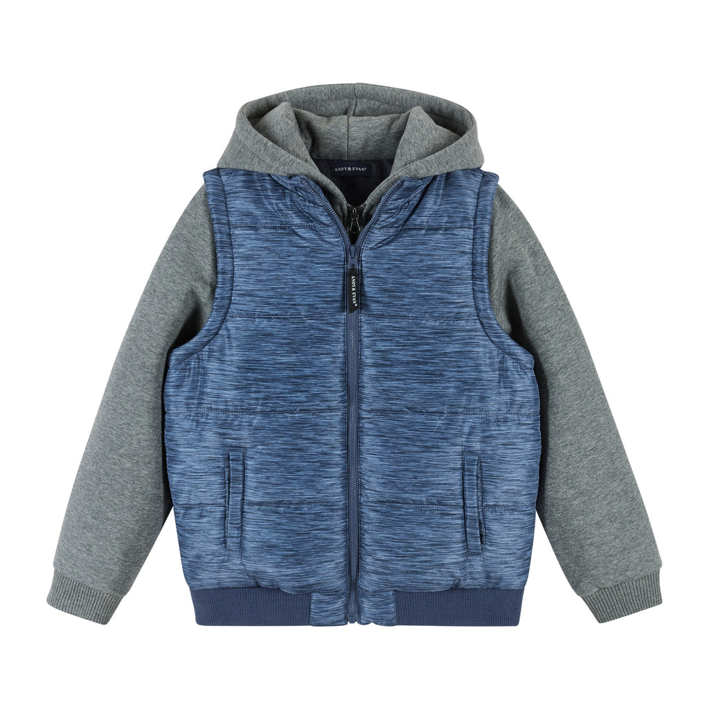 Textured Blue & Grey Hoodie/Vest Combo  | Blue - Andy & Evan