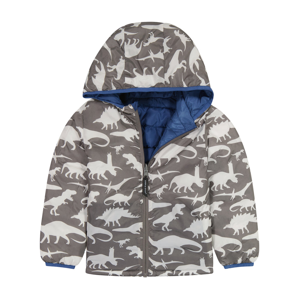 Infant Midnight Blue Dinos Reversible Puffer  | Blue - Andy & Evan