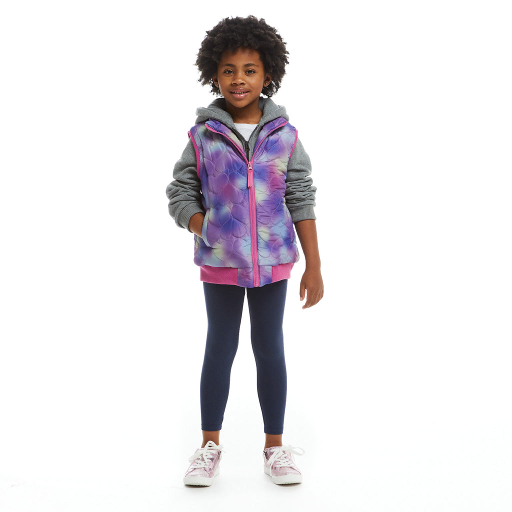 Girls Two-Fer Heart Quilted Vest Jacket  | Pink Grey - Andy & Evan