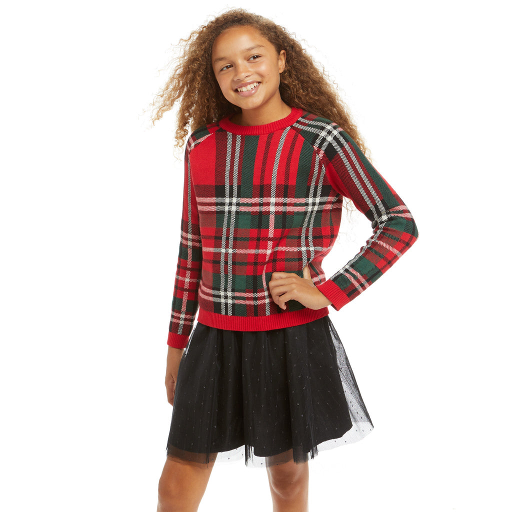 Plaid Sweater & Skirt Set (Size 7 -16 Years)| Black - Andy & Evan
