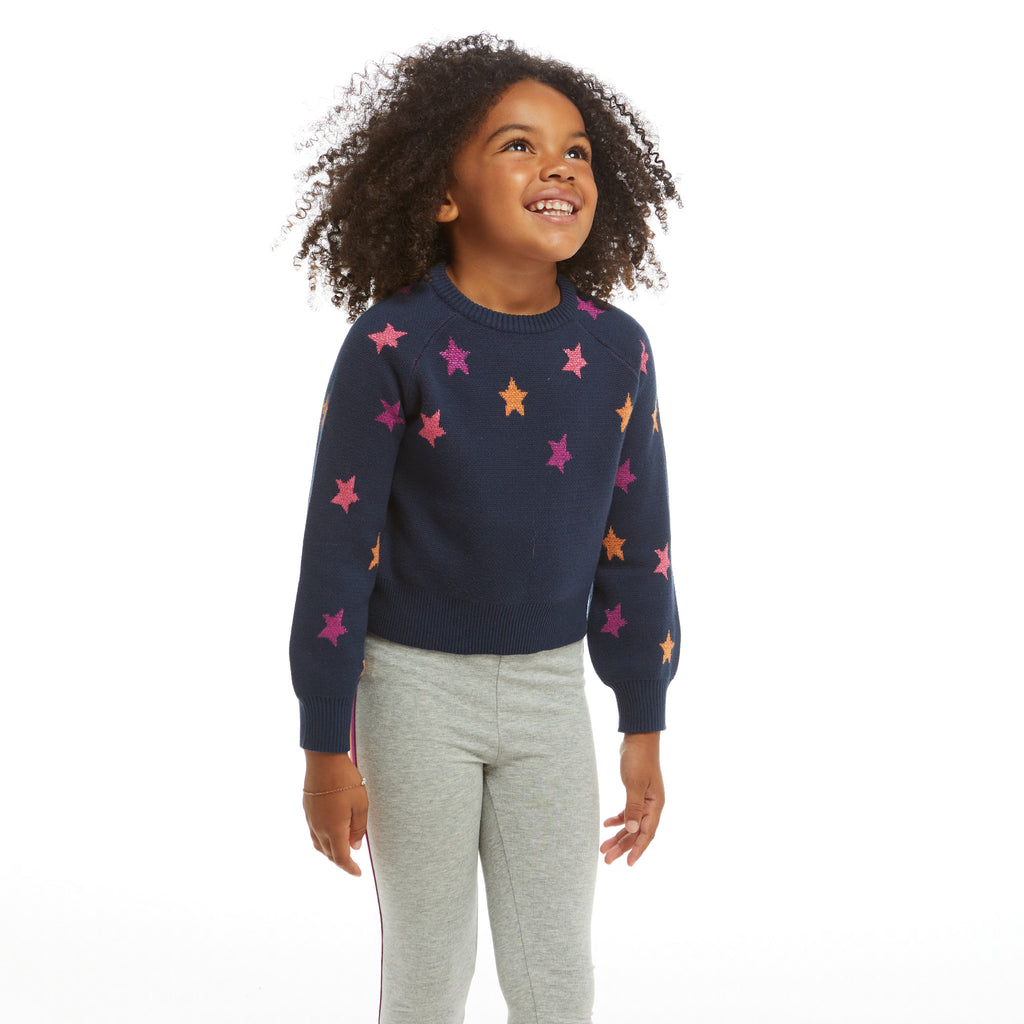 Cropped Navy Star Sweater (Size 7 - 16 Years) | Navy - Andy & Evan
