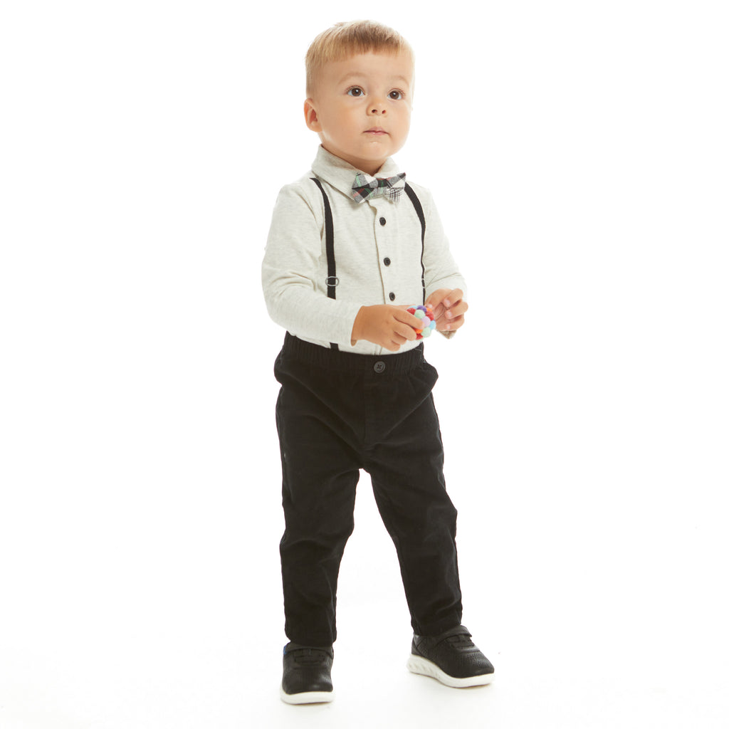 Infant Heather Cream Suspender Playsuit Set  | Beige - Andy & Evan