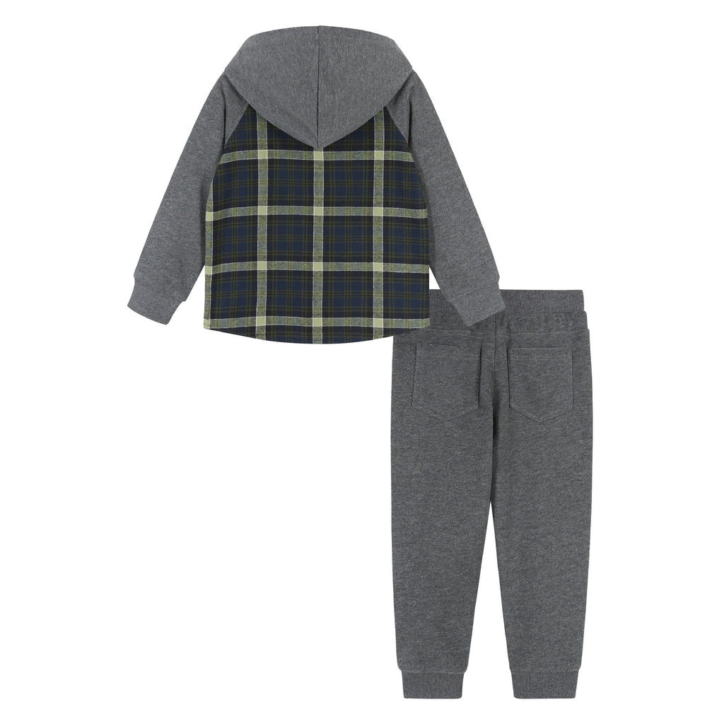 Infant Green Plaid Hooded Flannel Buttondown Set  | Green - Andy & Evan