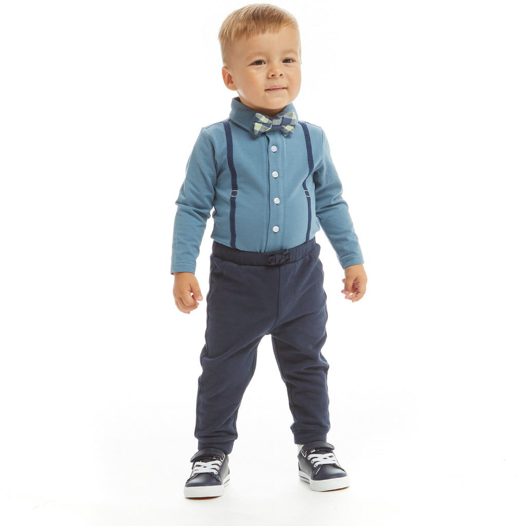 Infant Teal Suspender Shirtzie Set  | Aqua - Andy & Evan