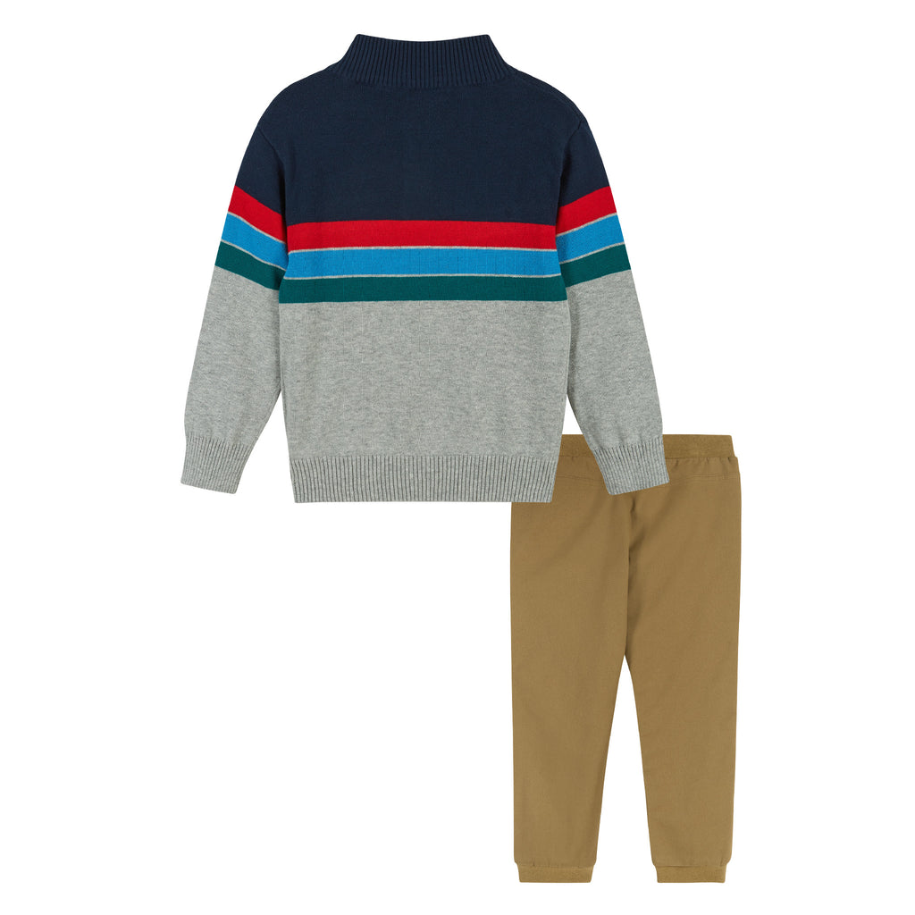 Colorblocked 1/4 Neck Sweater Set  | Grey - Andy & Evan