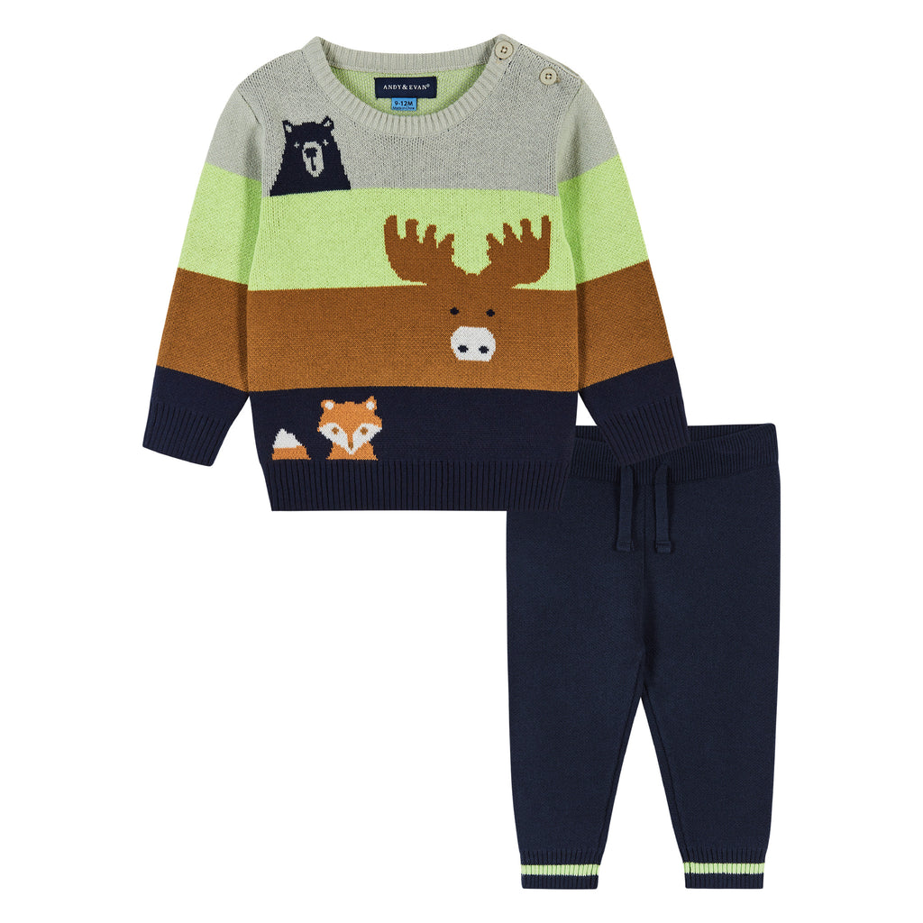 Infant Colorblocked Forest Animals Sweater Set  | Brown - Andy & Evan
