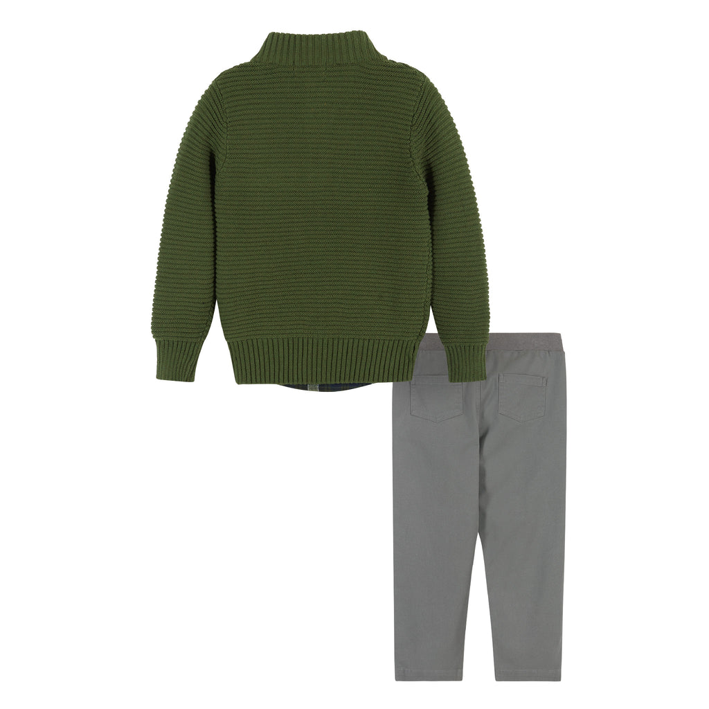 3-Piece Half Button-Up Sweater Set | Green - Andy & Evan