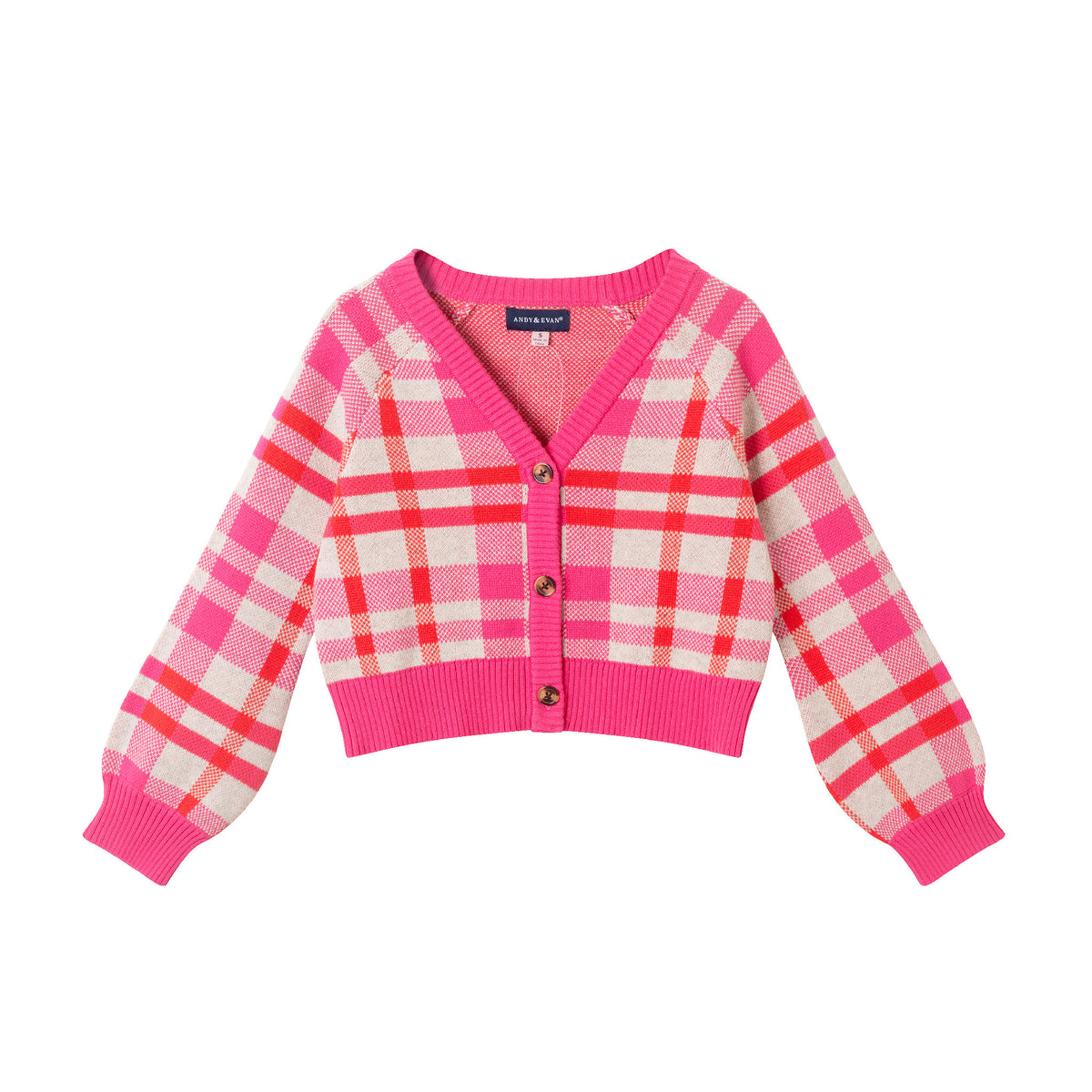 Toddler & Kids (2 - 6X) Girls Cardigan - Pink Plaid - Cozy - Andy