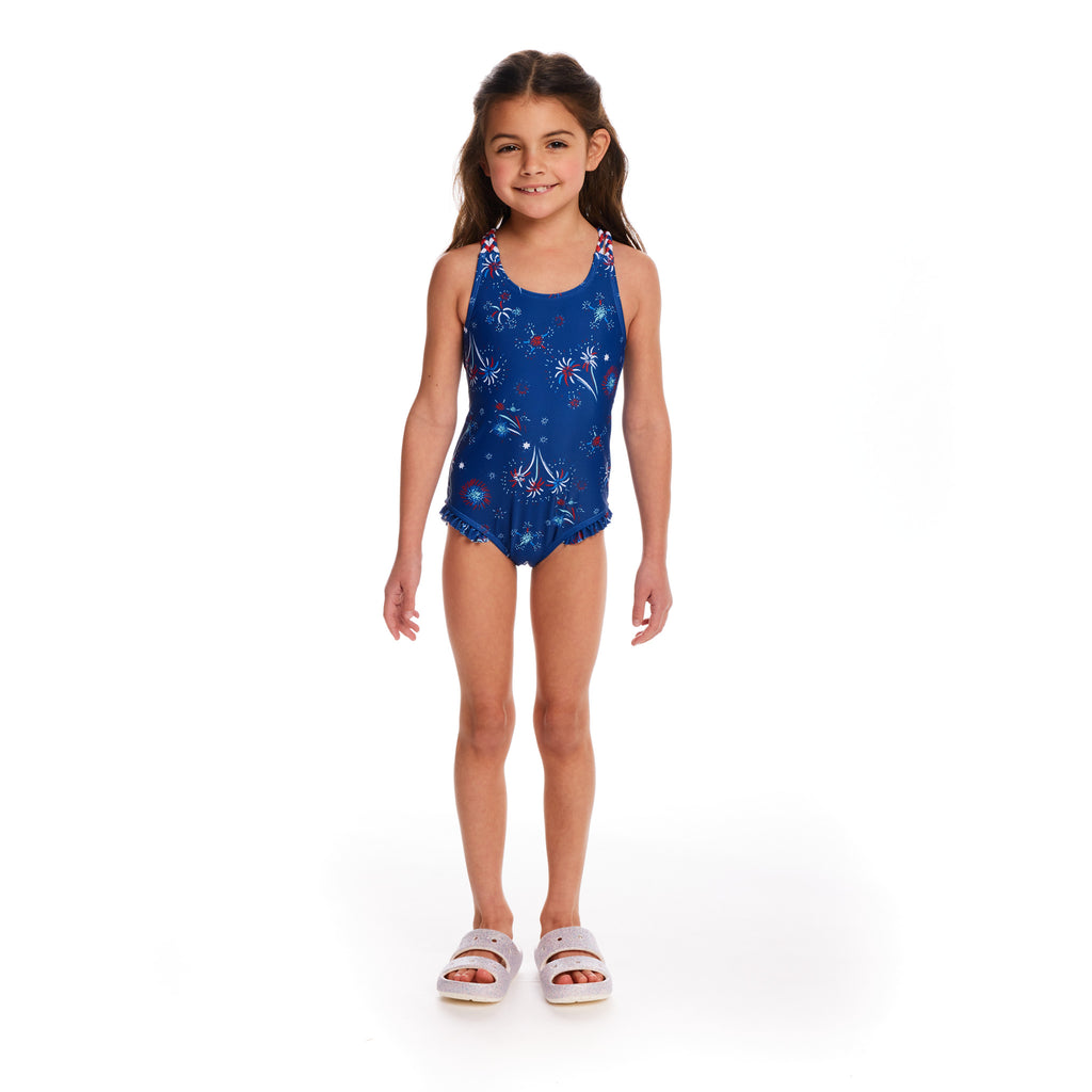 One-Piece Swimsuit w/Ruffle Detail | Firework Print - Andy & Evan