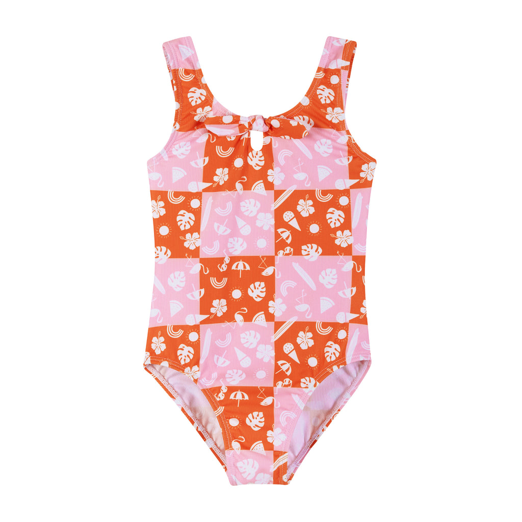 Pink Checker Tie Detail Swimsuit - Andy & Evan
