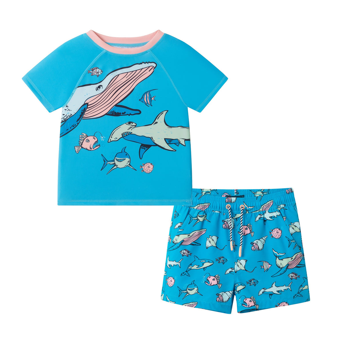 Toddler & Kids (2-7 Years) Boys Short Sleeve Rashguard Set – Aqua