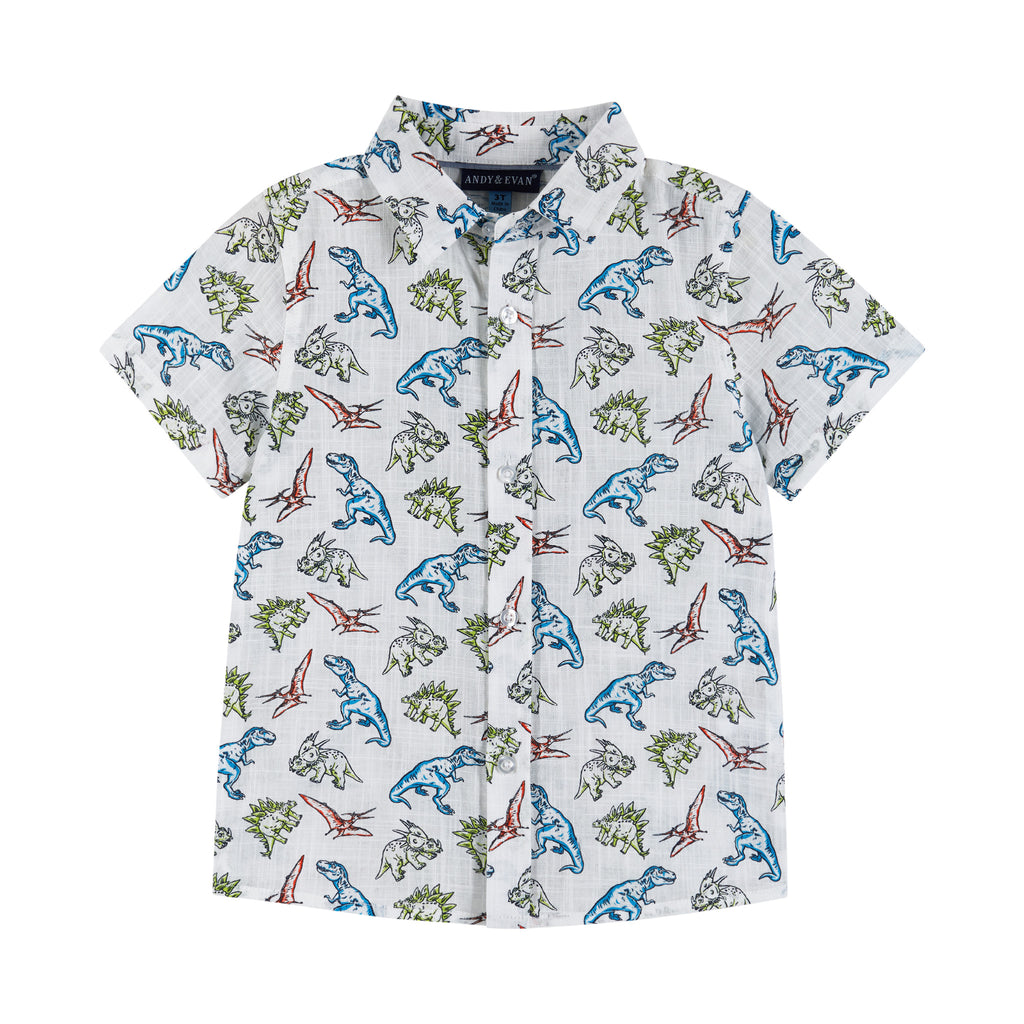 Short Sleeve Buttondown Shirt | Grey Dino Print - Andy & Evan