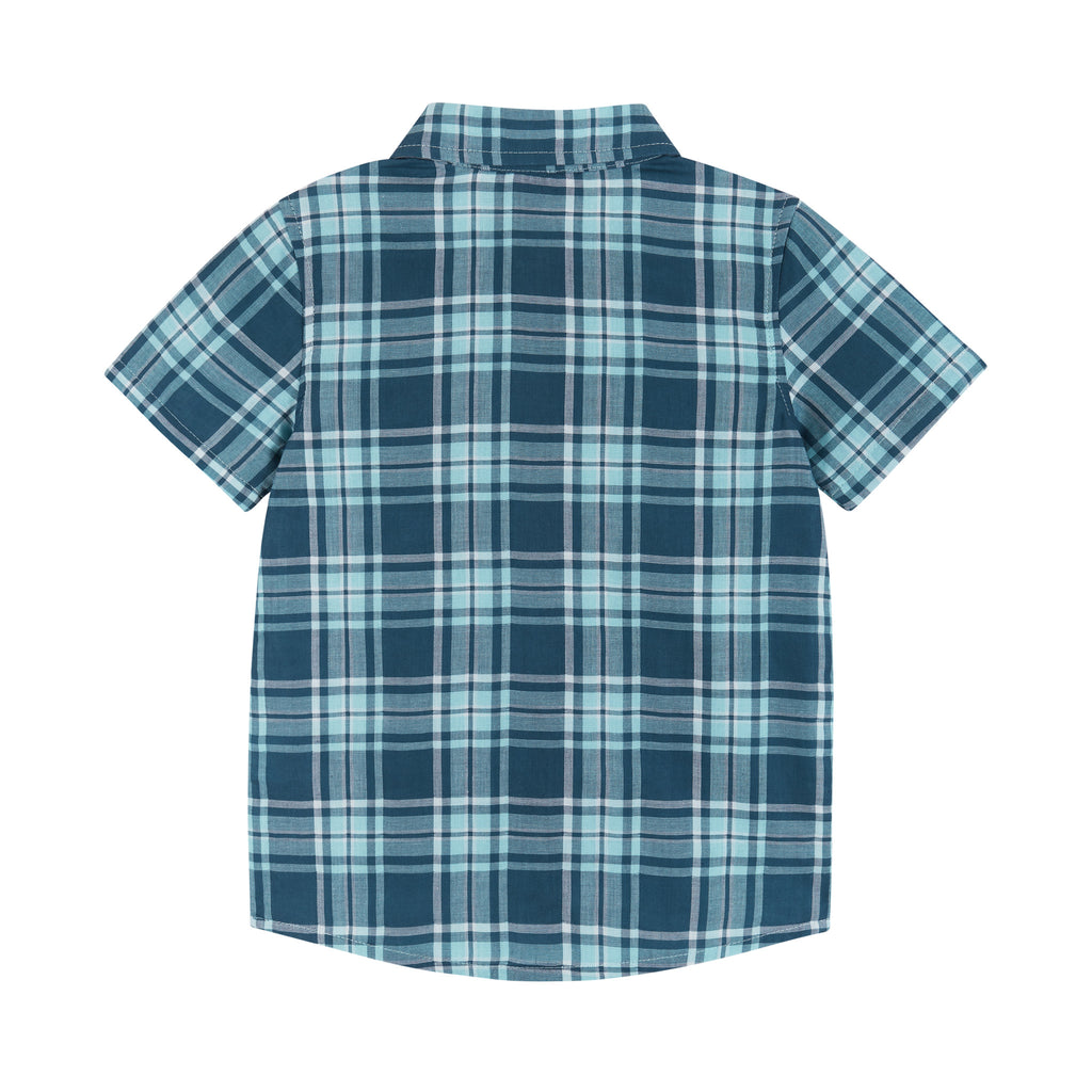Short Sleeve Buttondown Shirt | Navy & Light Blue Plaid - Andy & Evan