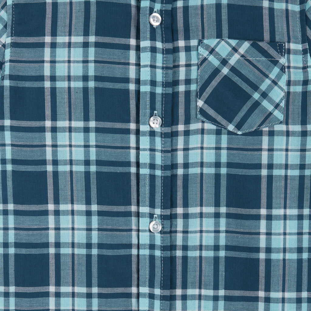 Short Sleeve Buttondown Shirt | Navy & Light Blue Plaid - Andy & Evan