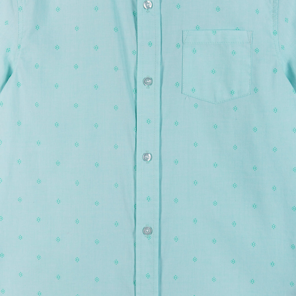 Chambray Short Sleeve Buttondown Shirt (Sizes 8-18 Years) | Tonal Mint Geometric Print - Andy & Evan