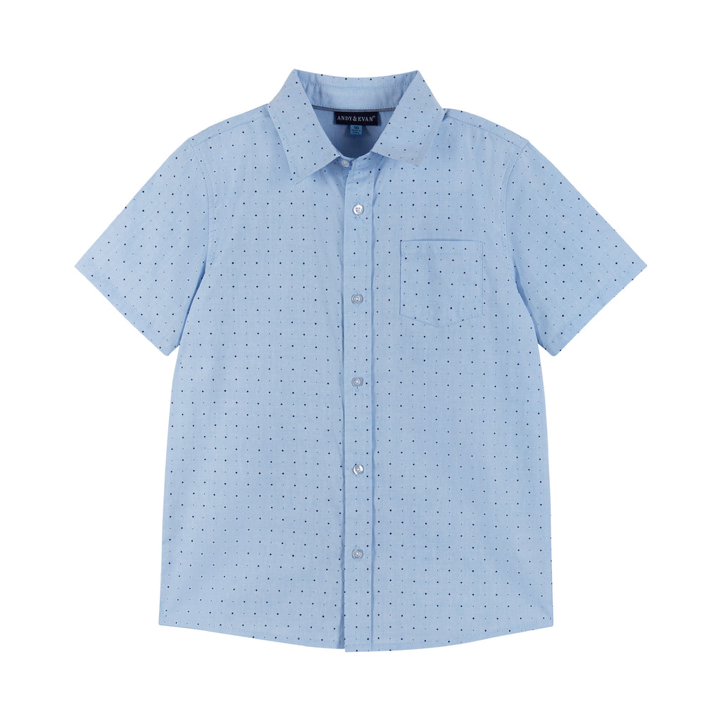 Chambray Short Sleeve Buttondown Shirt (8 - 18 Years) | Light Blue Geometric Print - Andy & Evan