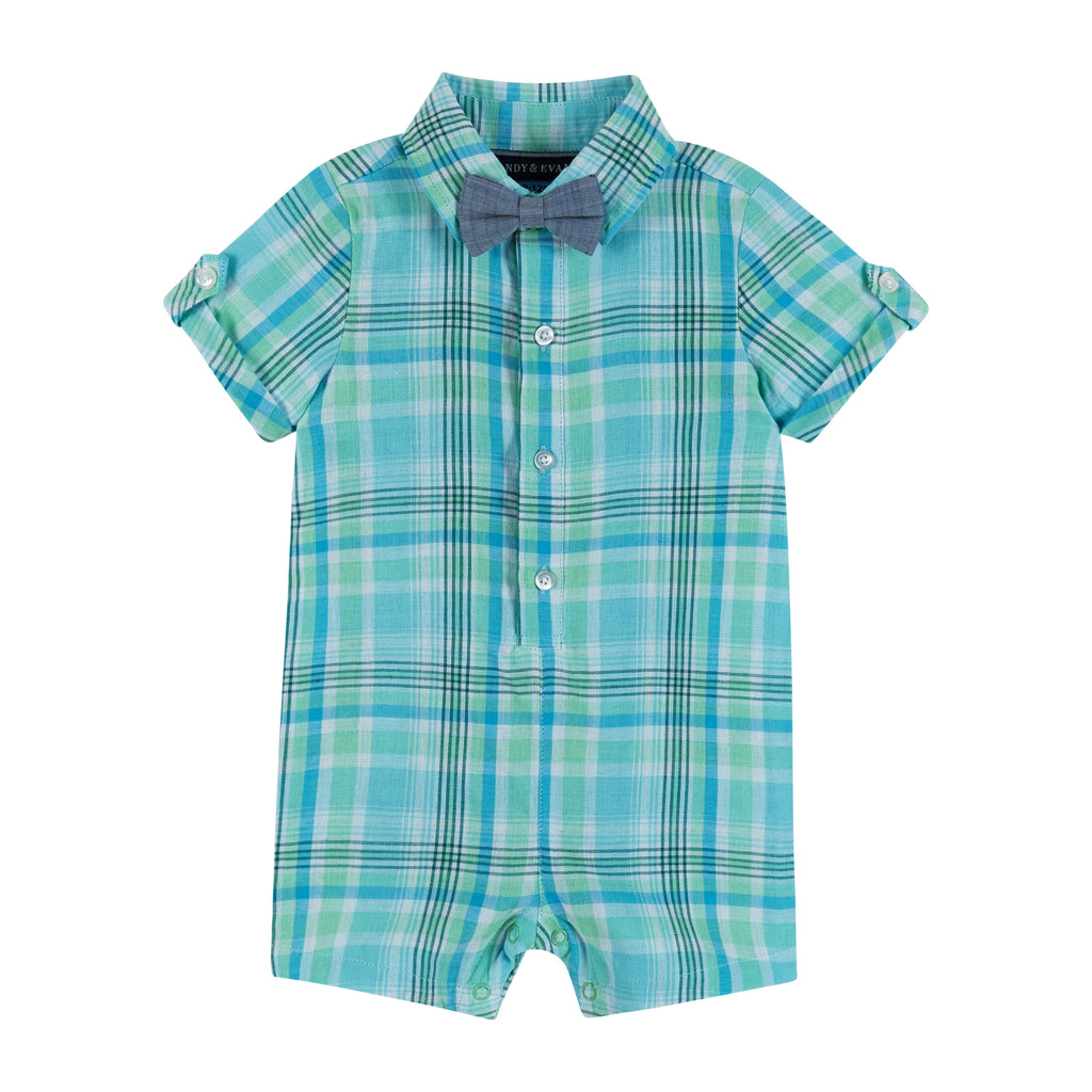 Infant Plaid Poplin Shirtall | Blue and Green - Andy & Evan