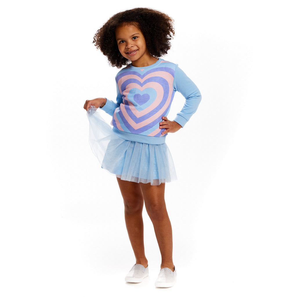Crewneck and Jersey Tulle Dress Set | Hearts - Andy & Evan