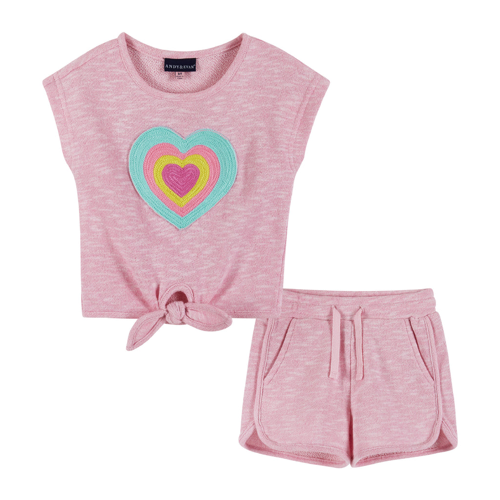 Pink French Terry & Embroidered Heart Graphic Set - Andy & Evan