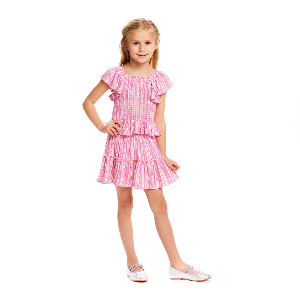 Pink Striped Smocked Top & Tiered Skirt - Andy & Evan