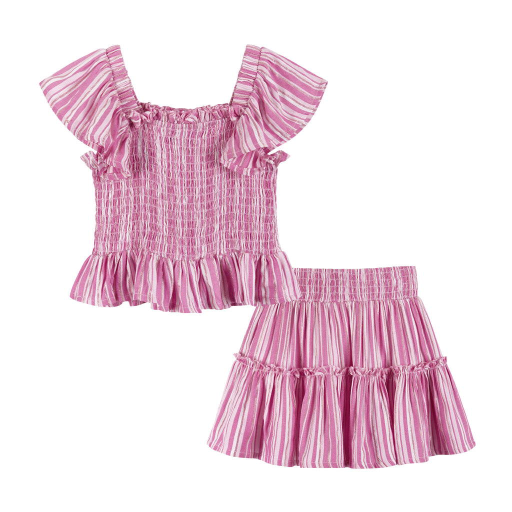 Pink Striped Smocked Top & Tiered Skirt - Andy & Evan