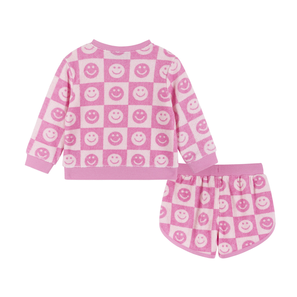 Infant Pink Smiley Terry Sweatshirt & Shorts Set - Andy & Evan