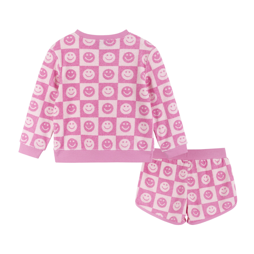 Pink Smiley Terry Sweatshirt & Shorts Set - Andy & Evan