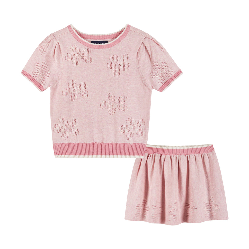 Knit Skirt Set (Size 4-6X) | Pink Flowers - Andy & Evan