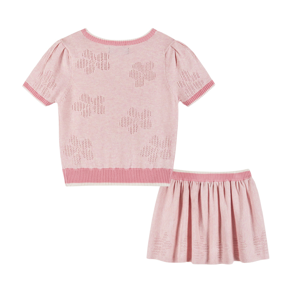 Knit Skirt Set (Size 4-6X) | Pink Flowers - Andy & Evan