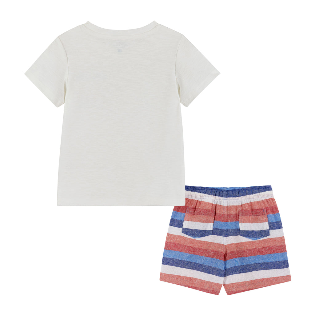 Lt. Heather Grey T-Shirt w/Red/White/Blue Striped Pocket & Matching Drawstring Short Set - Andy & Evan