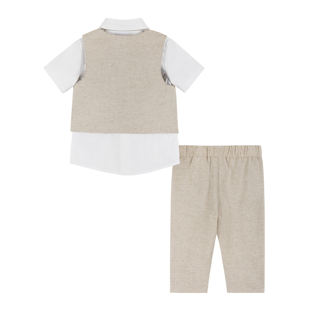 Infant Four Piece Buttondown and Vest Set | Stone - Andy & Evan