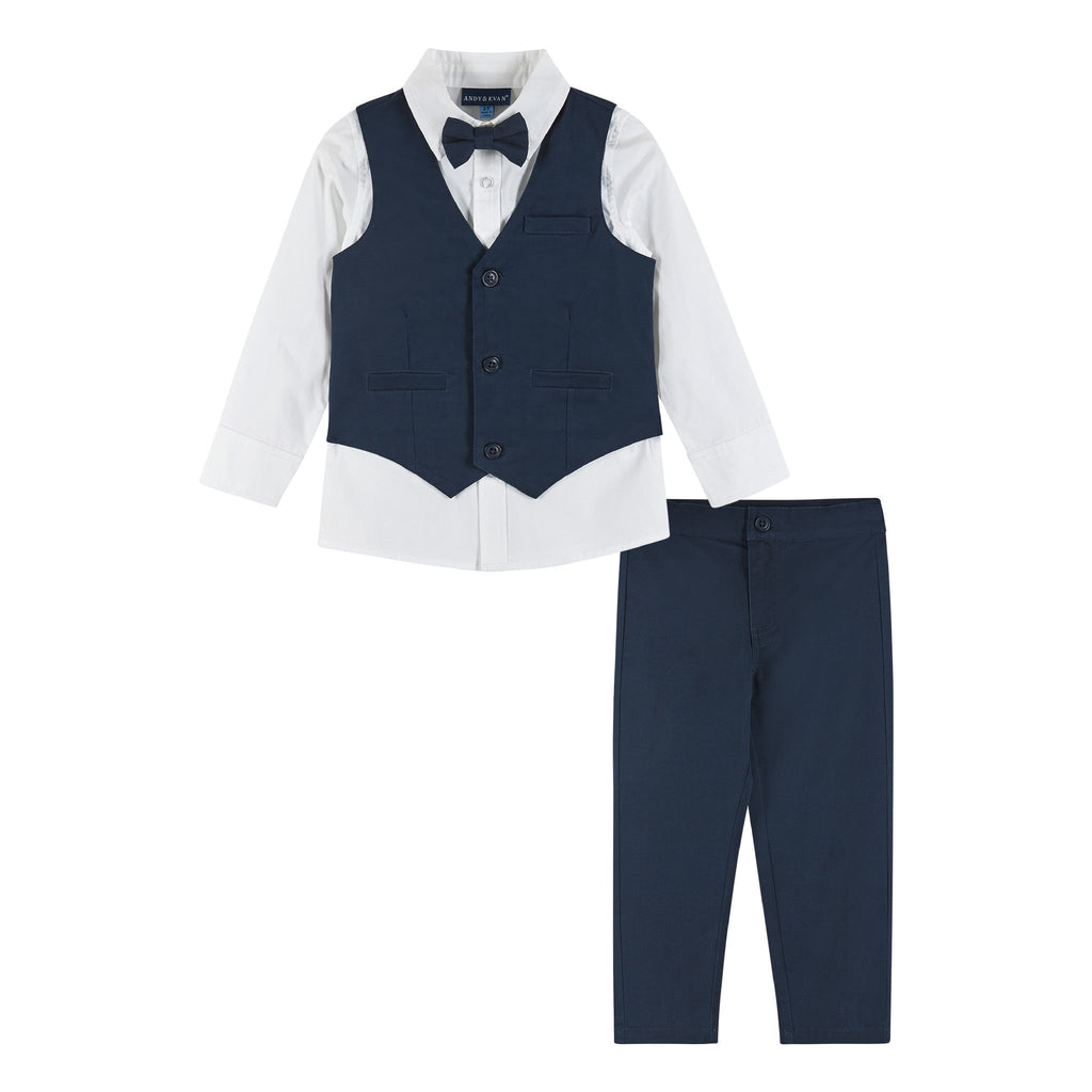 4-Piece Buttondown and Woven Vest Set | Navy