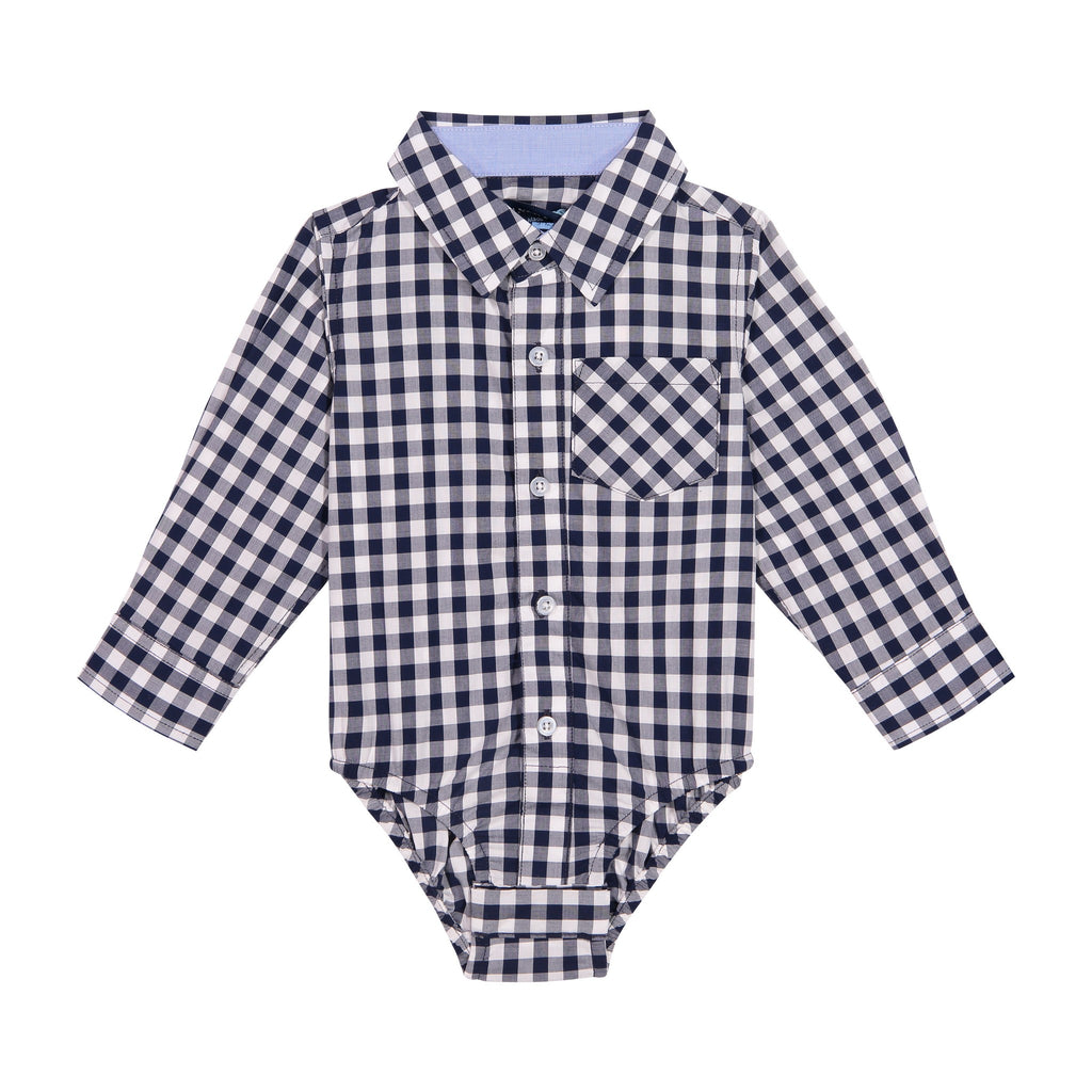 Infant Boy Navy Gingham Button-down Shirtzie® - Andy & Evan