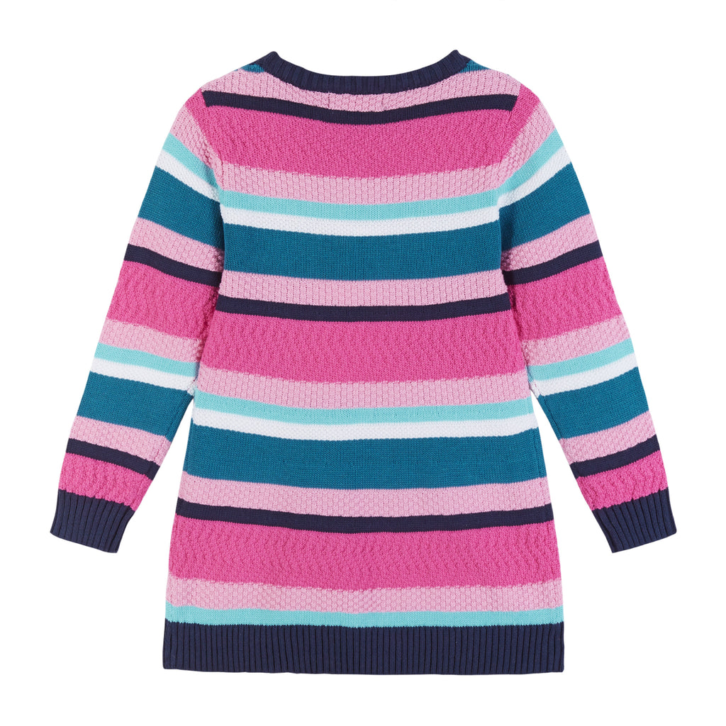 Girls Pink Navy Striped Knit Sweater Dress - Andy & Evan