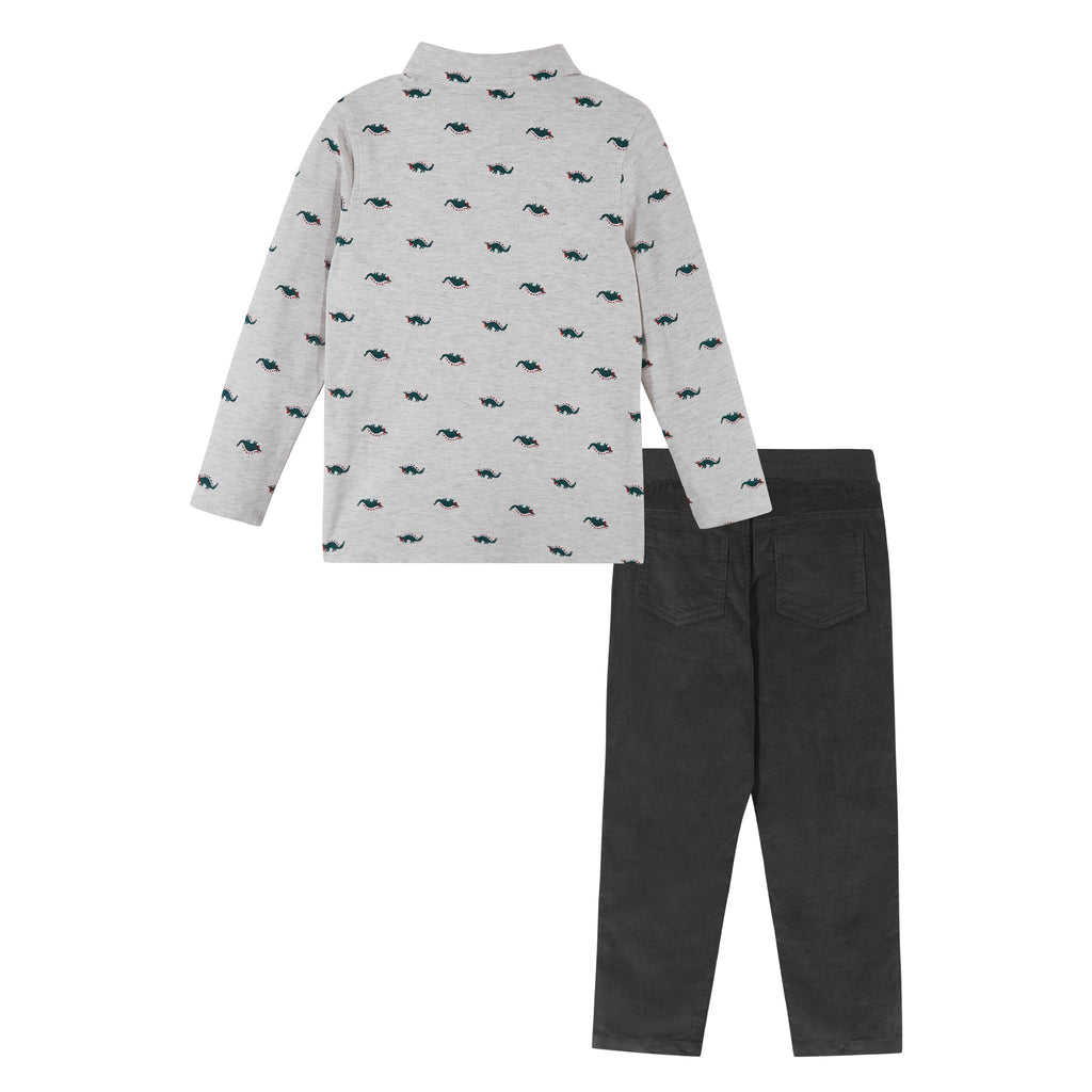 Holiday Stegosaurus Pattern Button Down Shirt & Pant Set - Andy & Evan