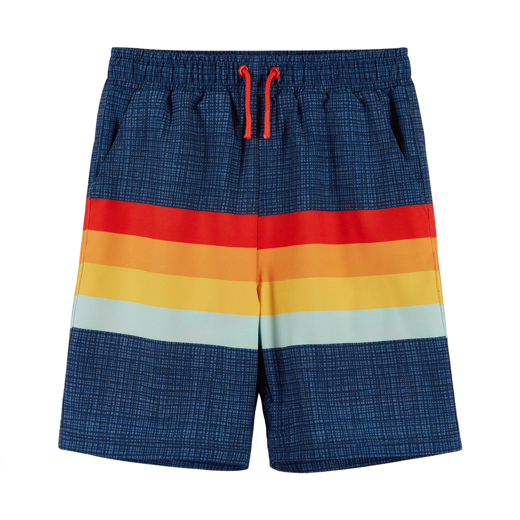 UPF 50+ Boys Comfort Lined Blue Colorblock Board Short (Size 4-7) | Navy - Andy & Evan