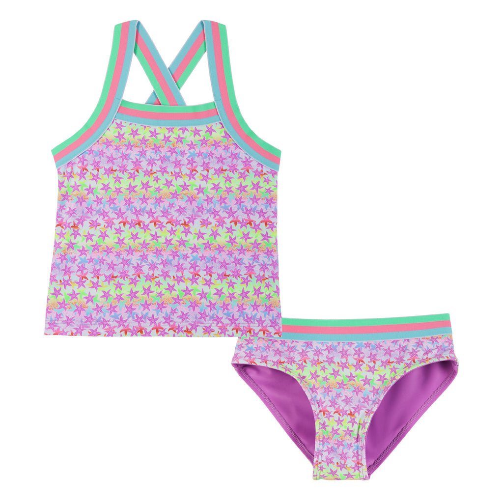 UPF 50+ Reversible Starfish Print Swim Suit | Green Pink - Andy & Evan