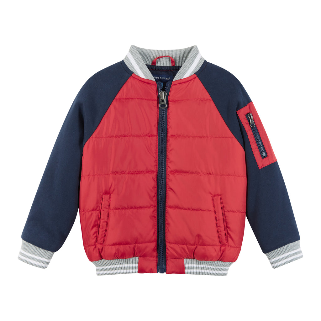 Mixed-Media Light Weight Bomber Jacket | Navy & Red - Andy & Evan