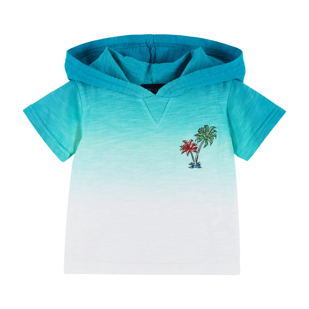 Ombre Palm Tree Print Hooded Tee & Short Set | Blue - Andy & Evan