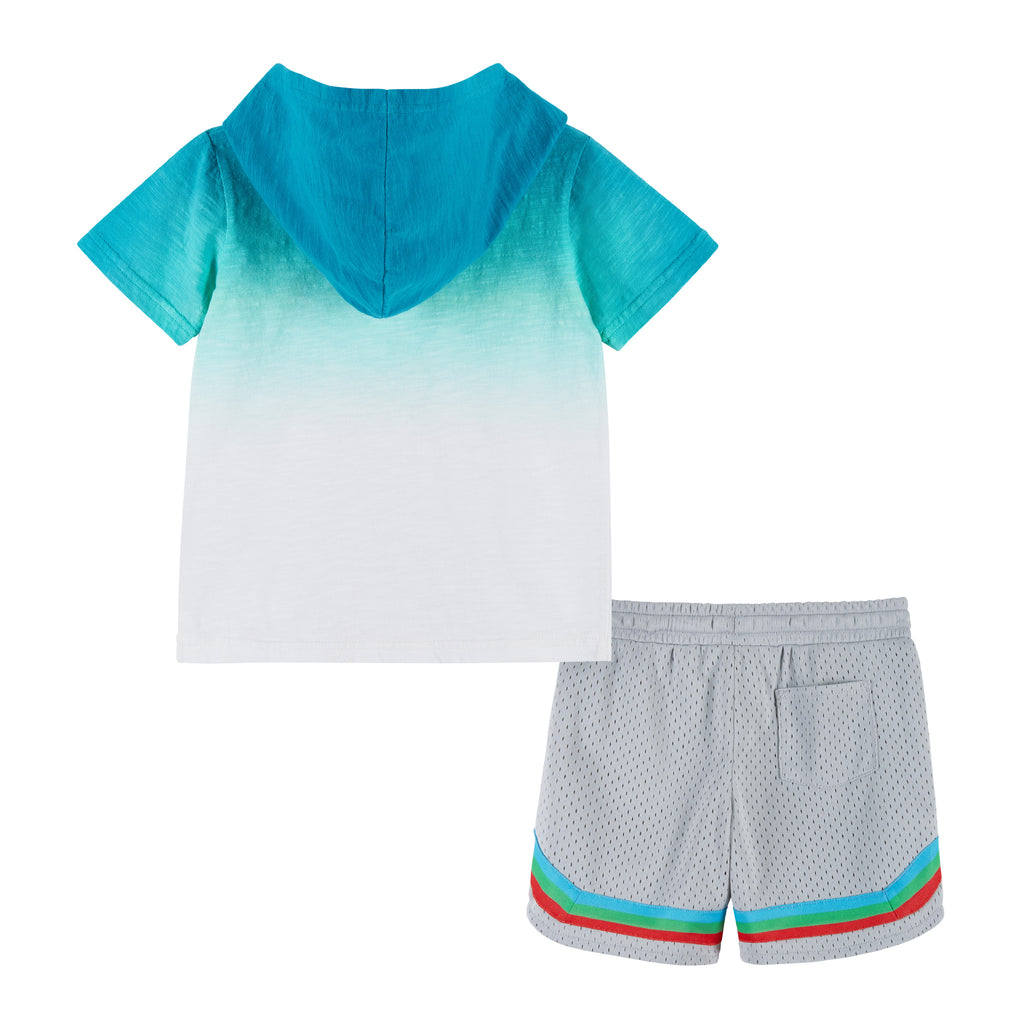Ombre Palm Tree Print Hooded Tee & Short Set | Blue - Andy & Evan