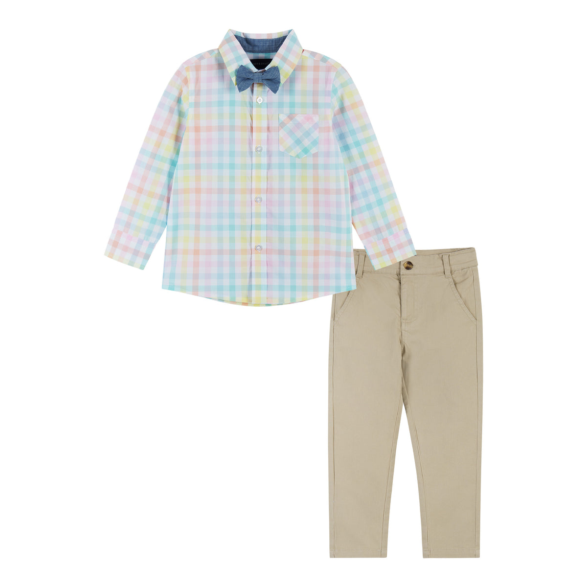 Plaid Shirt & Khaki Pant Set Yellow/Pink/Blue Andy & Evan