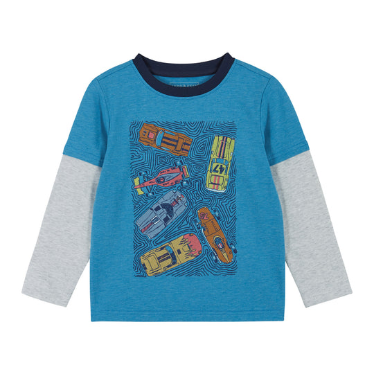 Racecar Long Sleeve Two-Fer Tee  | Aqua