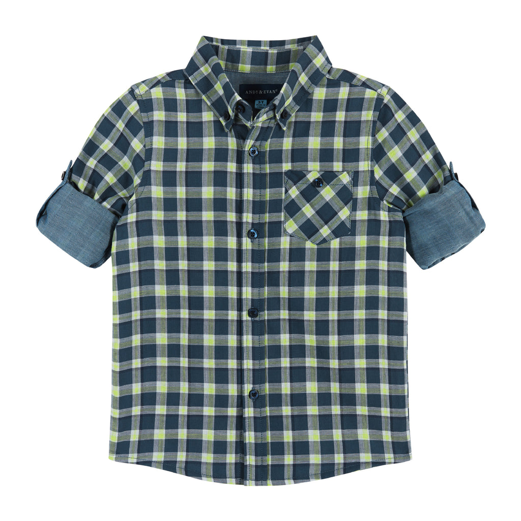 Navy & Lime Plaid Two-Facing Buttondown shirt  | Navy - Andy & Evan
