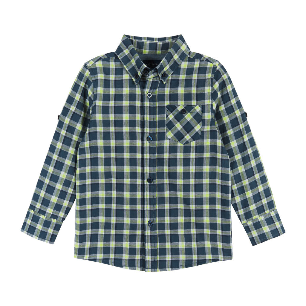 Navy & Lime Plaid Two-Facing Buttondown shirt  | Navy - Andy & Evan