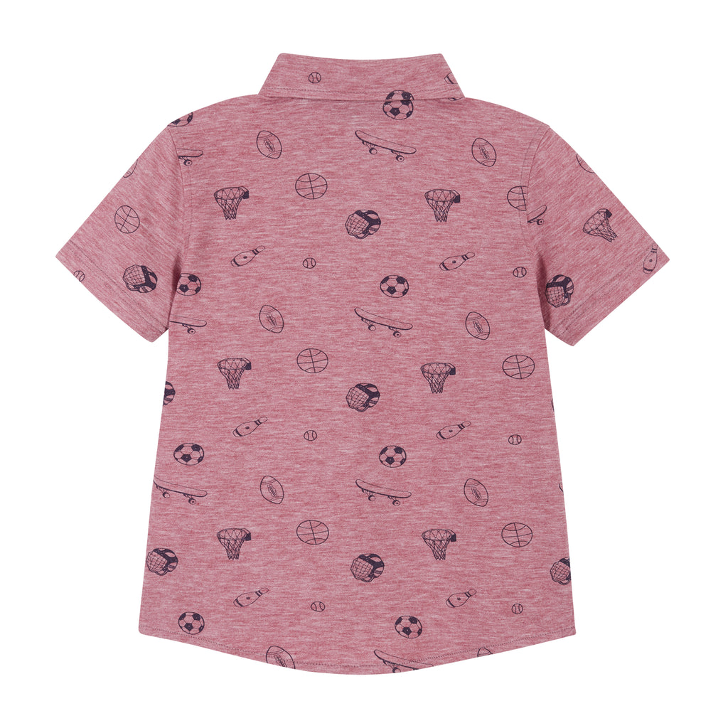 Short Sleeve Knit Buttondown Shirt | Sports Print | Red - Andy & Evan