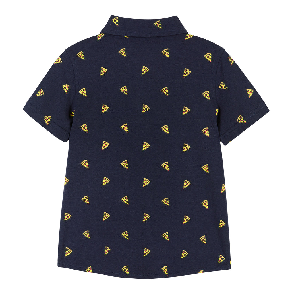Pizza Print Short Sleeve Knit Buttondown shirt  | Navy - Andy & Evan